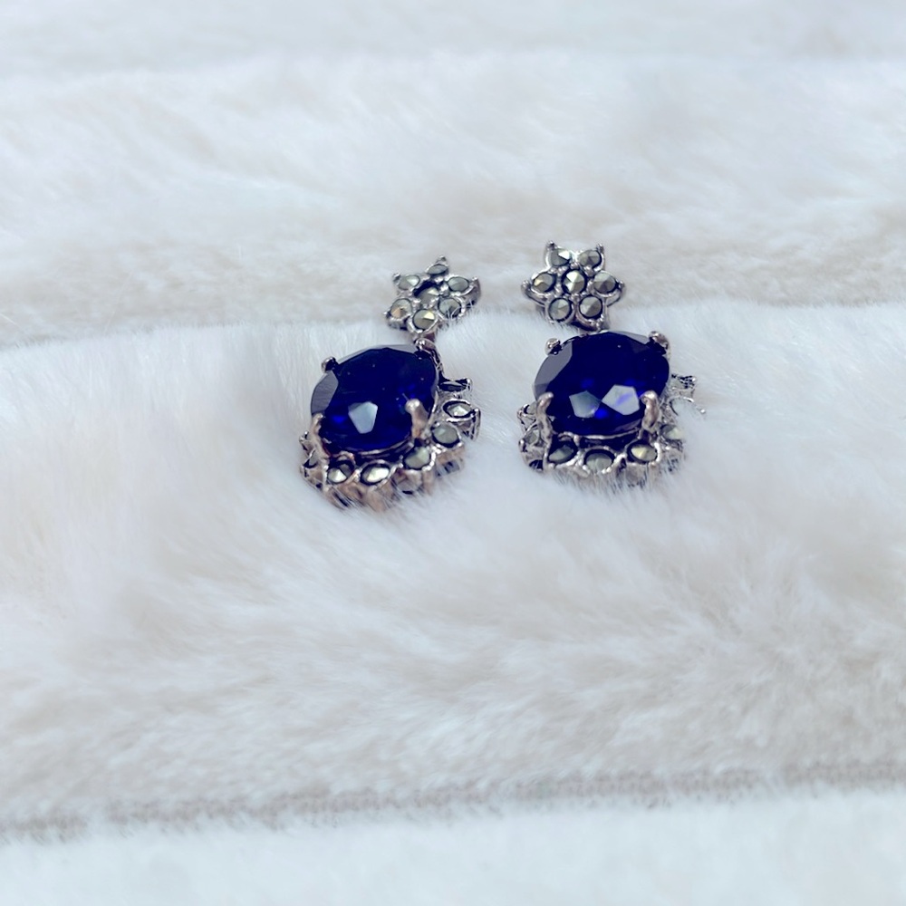 Sterling Silver Blue Gemstone Earrings - Picture 2 of 4